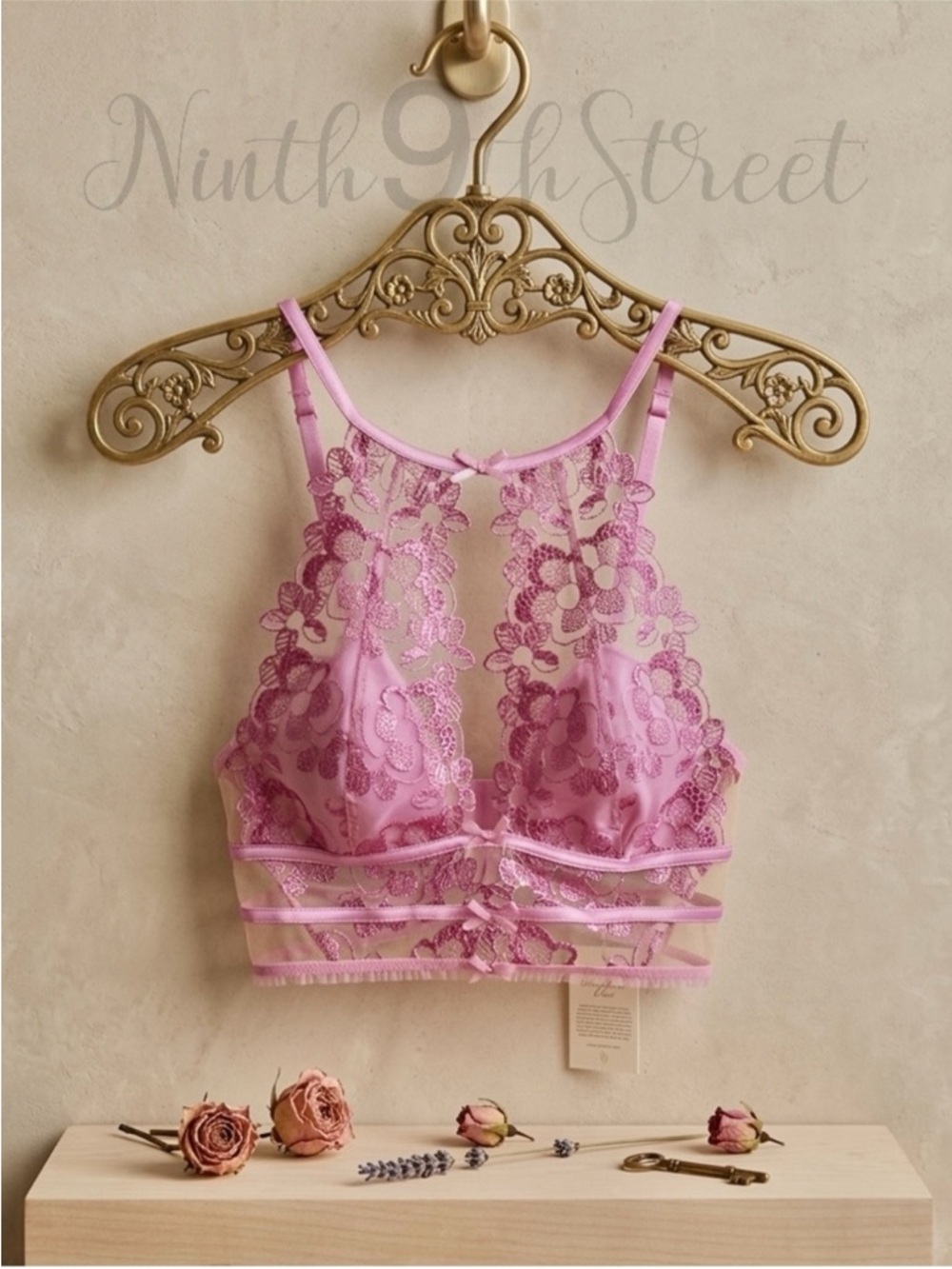 For Love & Lemons Grace Bralette Mauve Medium Designer Lace Bra